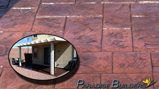 Terracotta and brown stamped concrete in a las vegas backyard
