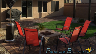 Paver backyard firepit with a paver firepit for cold winter nights in vegas